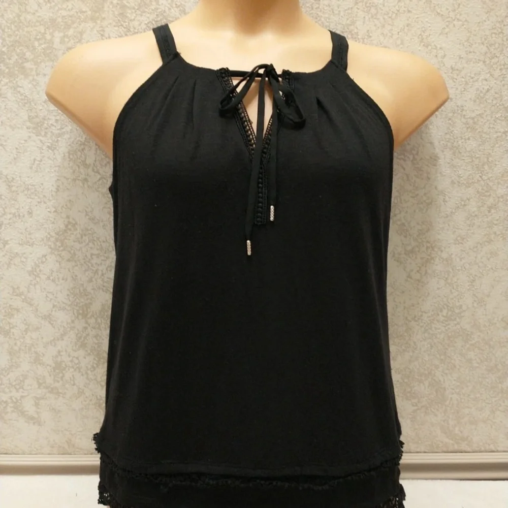 White House Black Market Black Crochet Trim Top